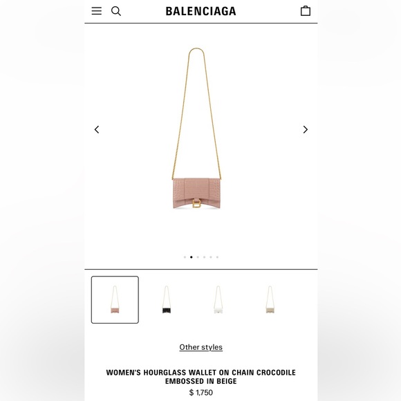 Balenciaga hourglass wallet on chain crocodile embossed in beige - Picture 7 of 7
